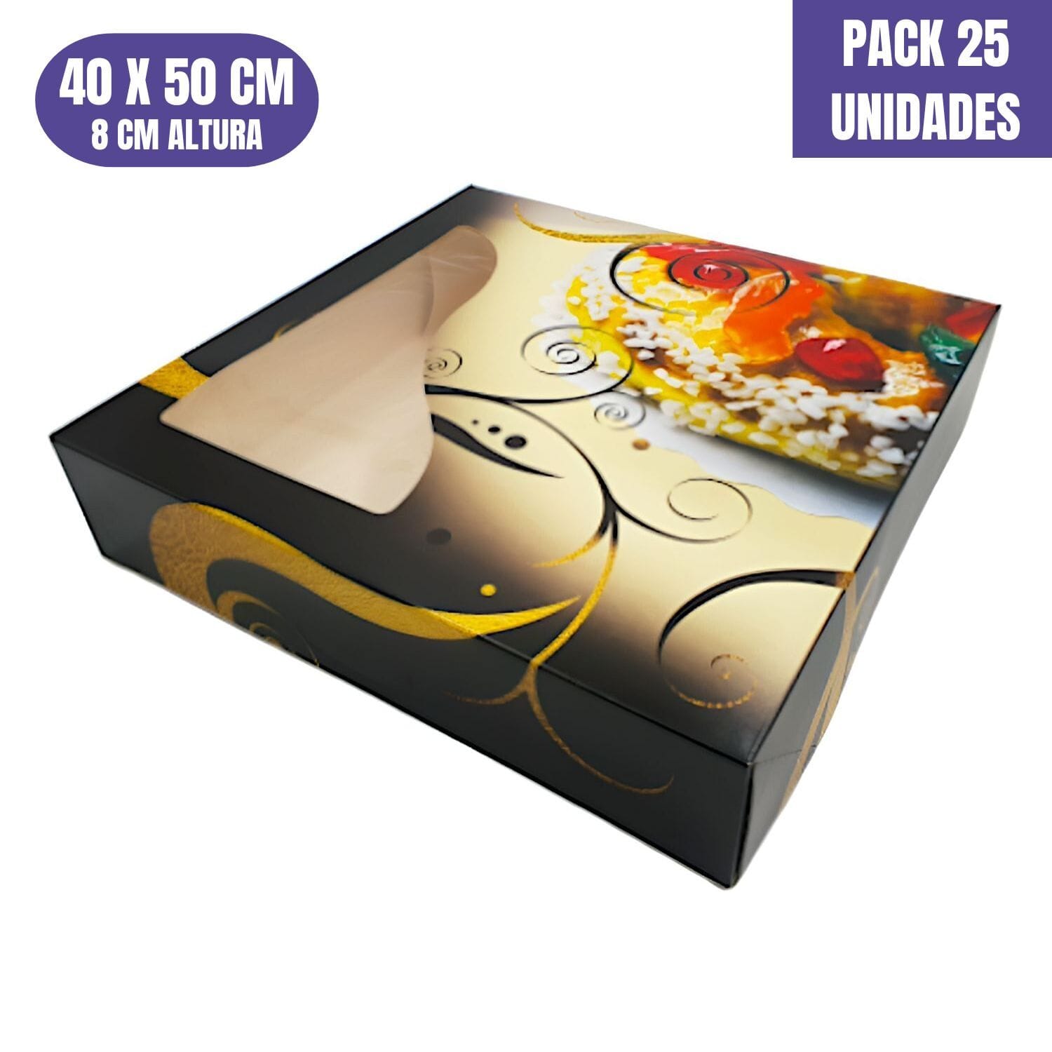 Cajas Para Roscon De Reyes Negra Y Dorada - 40 X 50 X 8 Cm (25 Unidades) 1 Cajas Para Roscon De Reyes Negra Y Dorada - 40 X 50 X 8 Cm (25 Unidades)