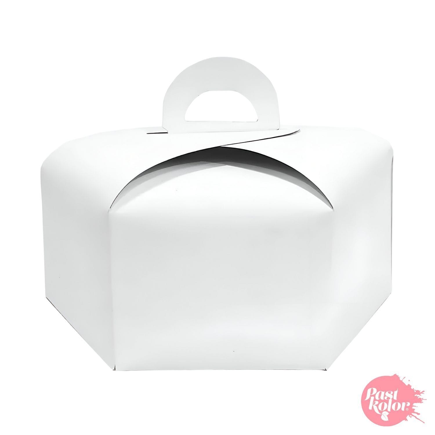 CAJA PARA TARTA HEXAGONAL BLANCA CON ASA - 30 CM Ø ( 25 UNIDADES ) 1 CAJA PARA TARTA HEXAGONAL BLANCA CON ASA - 30 CM Ø ( 25 UNIDADES )