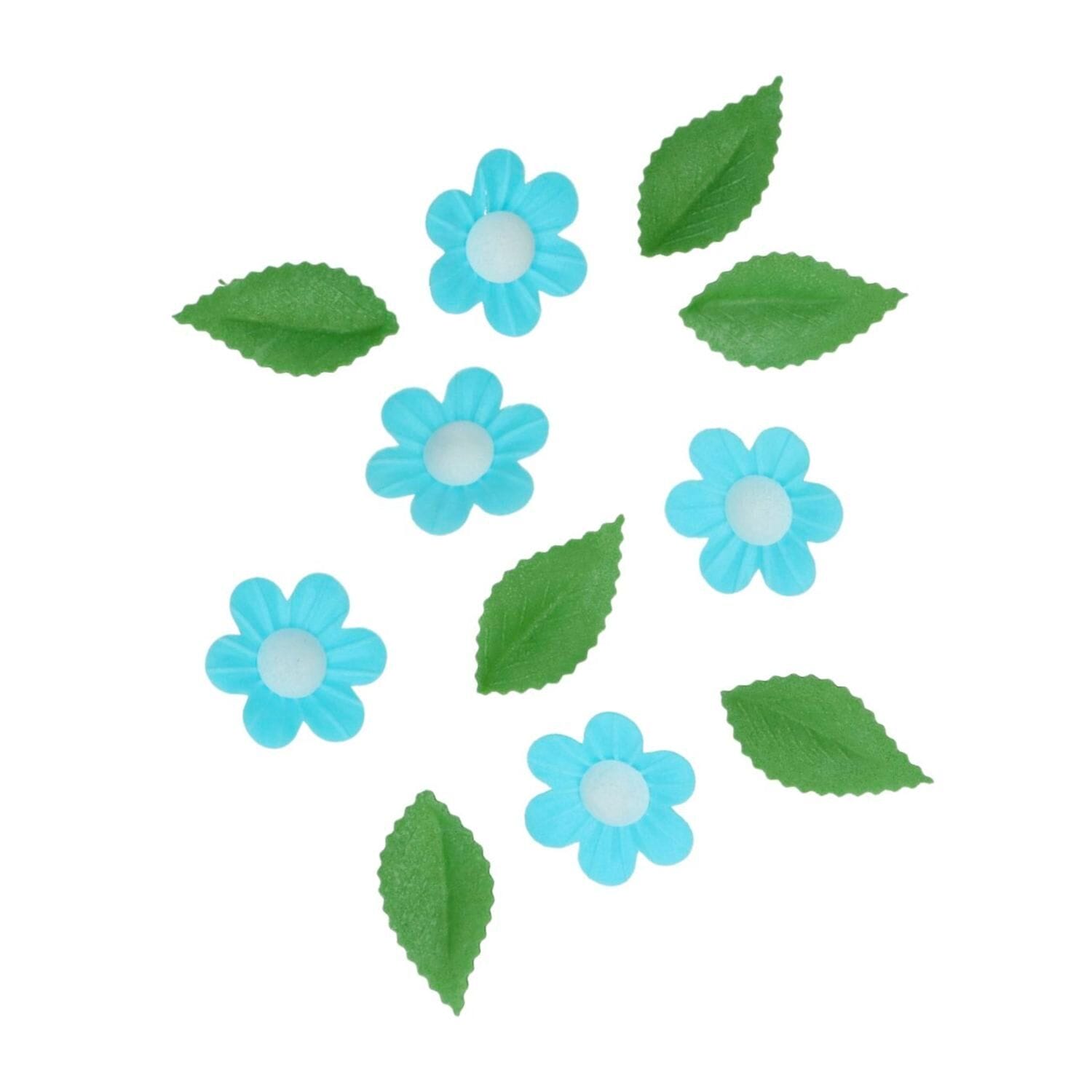 Flores Y Hojas Comestibles De Oblea Wilton - Azules 2 Flores Y Hojas Comestibles De Oblea Wilton - Azules - Imagen 2