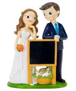 Figura Para Bolo De Casamento Noivo E Noiva Com Placa De ArdÓsia - Mopec
