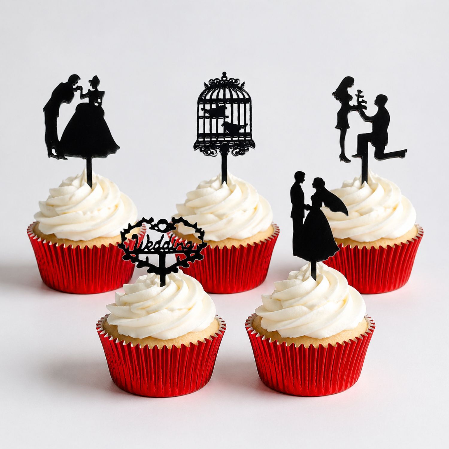 Set Cupcakes Boda Y Celebraciones Con Capsulas Rojas Y Toppers (40 U) 3 Set Cupcakes Boda Y Celebraciones Con Capsulas Rojas Y Toppers (40 U) - Imagen 3