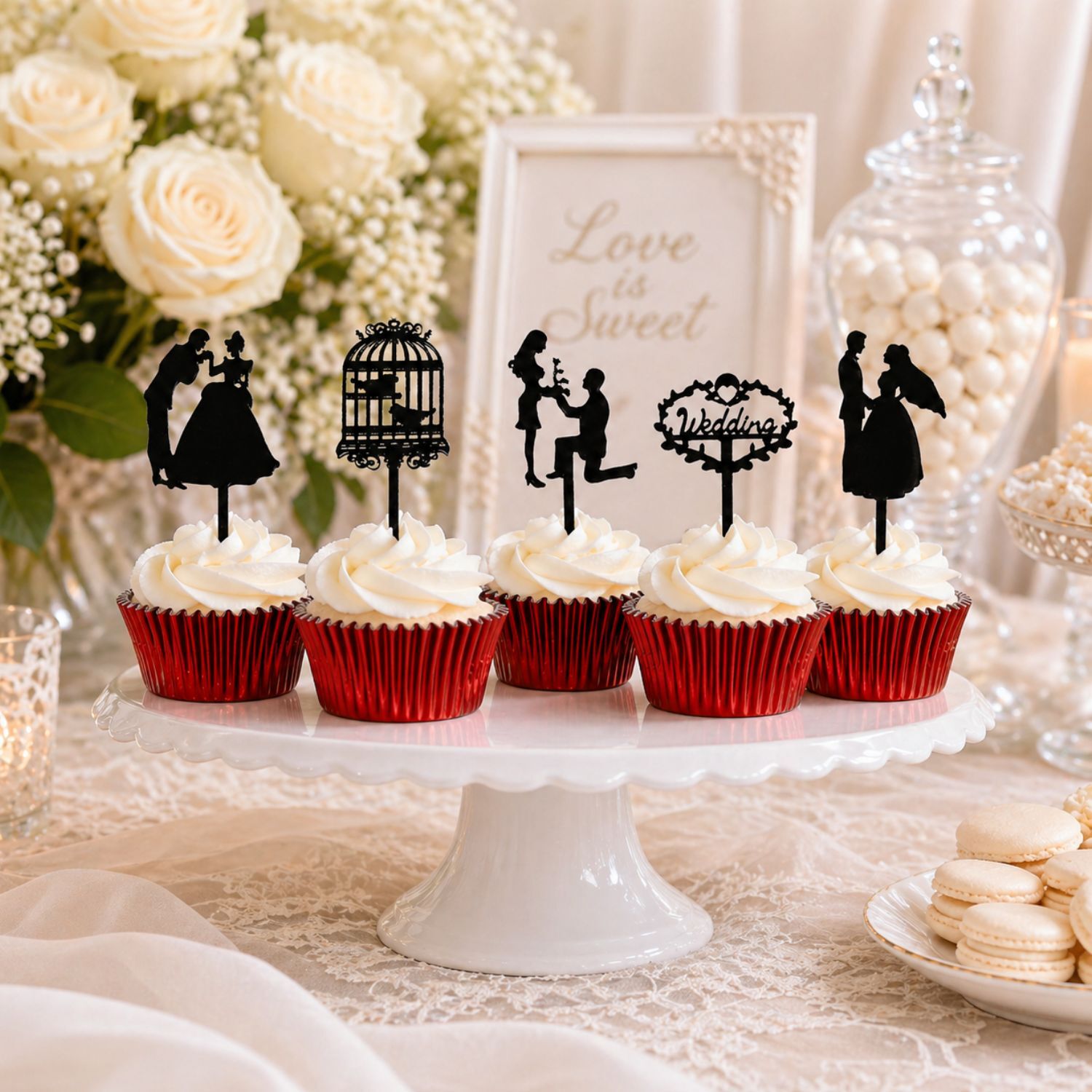 Set Cupcakes Boda Y Celebraciones Con Capsulas Rojas Y Toppers (40 U) 2 Set Cupcakes Boda Y Celebraciones Con Capsulas Rojas Y Toppers (40 U) - Imagen 2