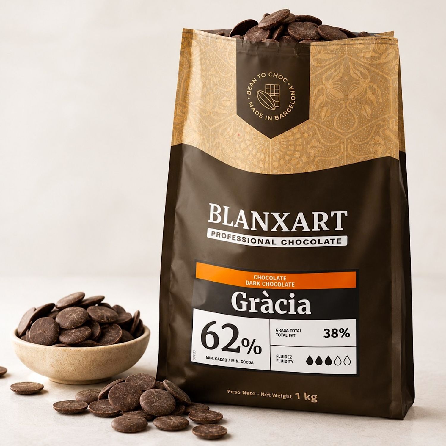 Cobertura De Chocolate Negro Gracia (62 %) Blanxart - 1 Kg 2 Cobertura De Chocolate Negro Gracia (62 %) Blanxart - 1 Kg - Imagen 2