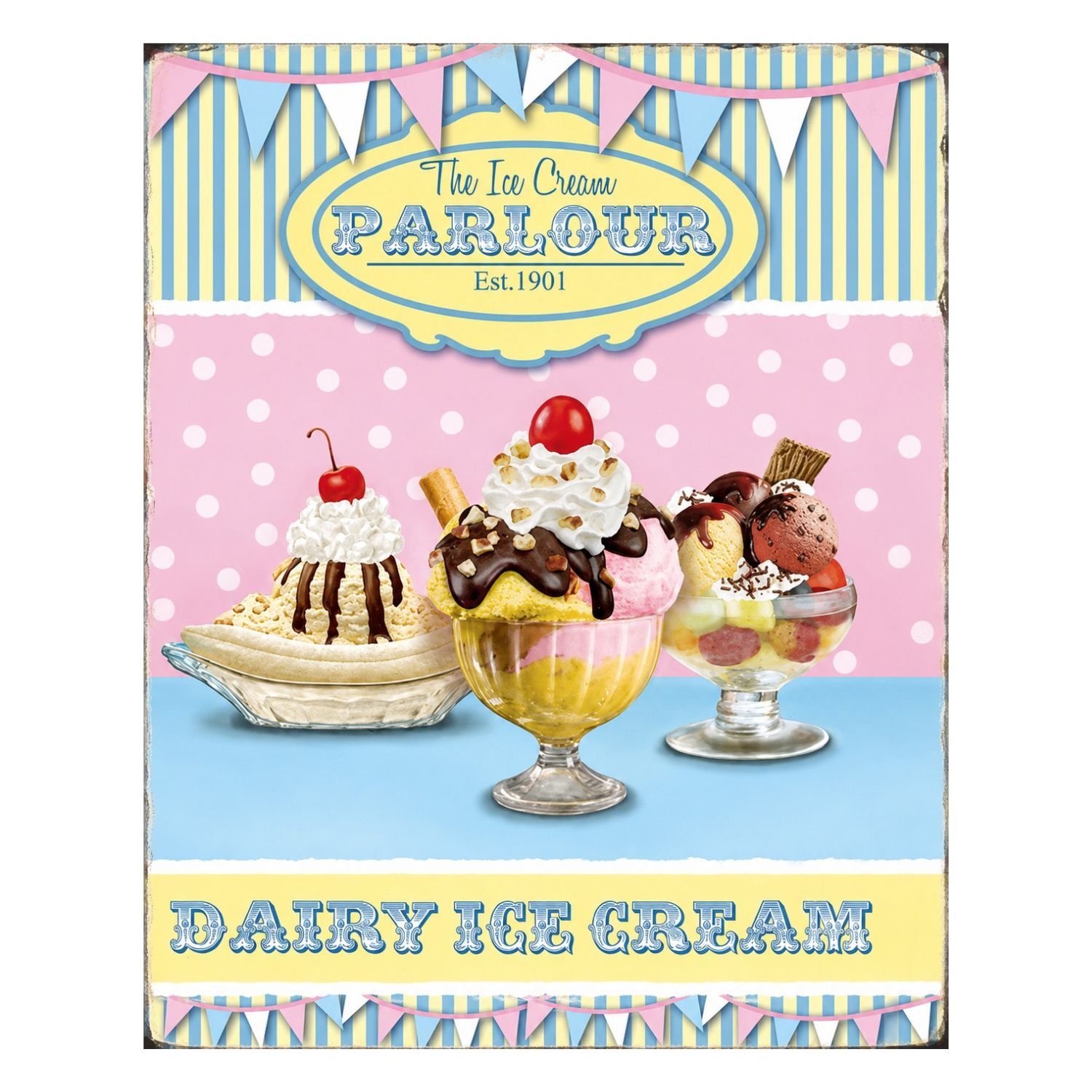 CHAPA METALICA DECORATIVA HELADERIA "ICE CREAM PARLOUR" VINTAGE – 40 X 30 CM 1 CHAPA METALICA DECORATIVA HELADERIA "ICE CREAM PARLOUR" VINTAGE – 40 X 30 CM