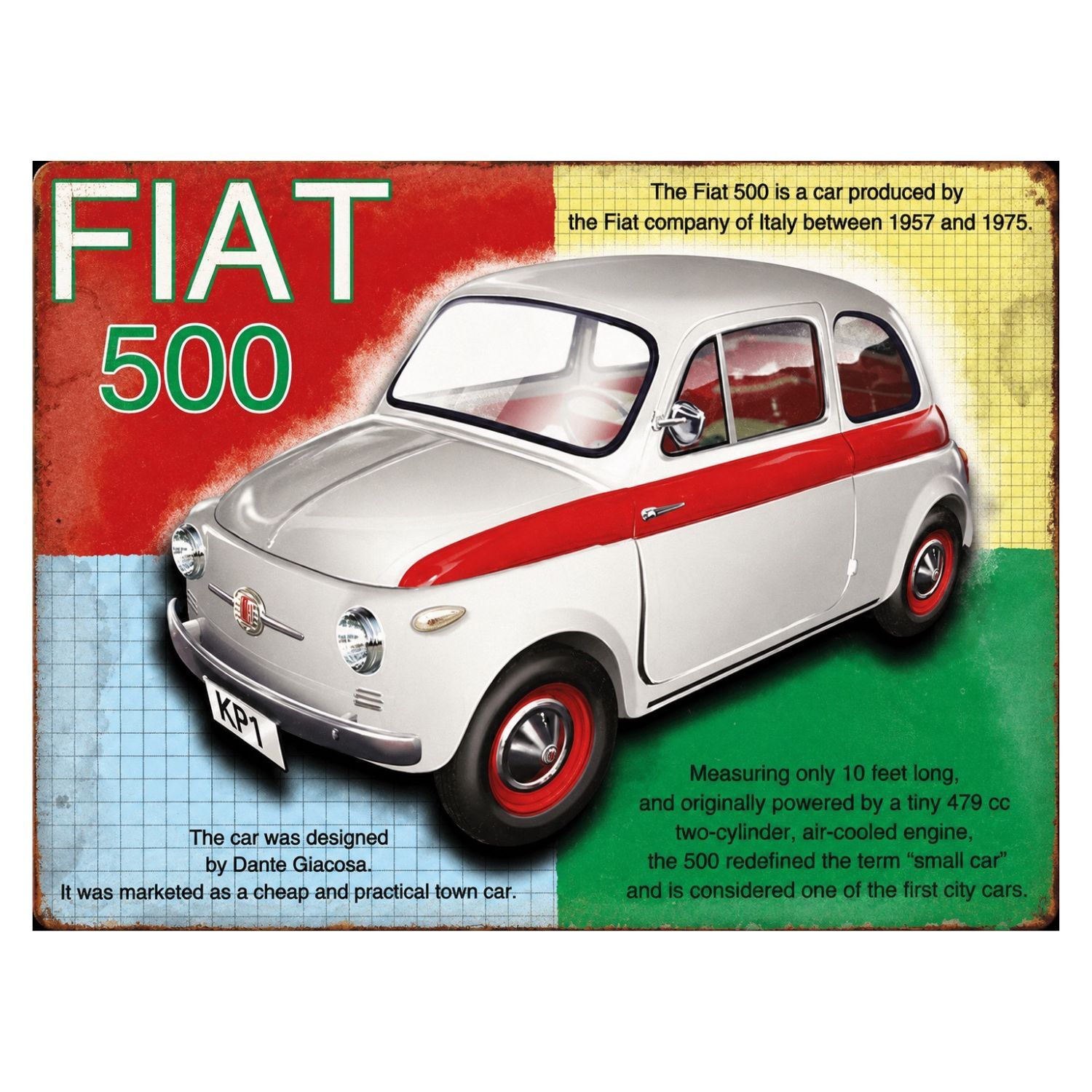 CHAPA METALICA DECORATIVA FIAT 500 CINQUECENTO VINTAGE – 40 X 30 CM 1 CHAPA METALICA DECORATIVA FIAT 500 CINQUECENTO VINTAGE – 40 X 30 CM
