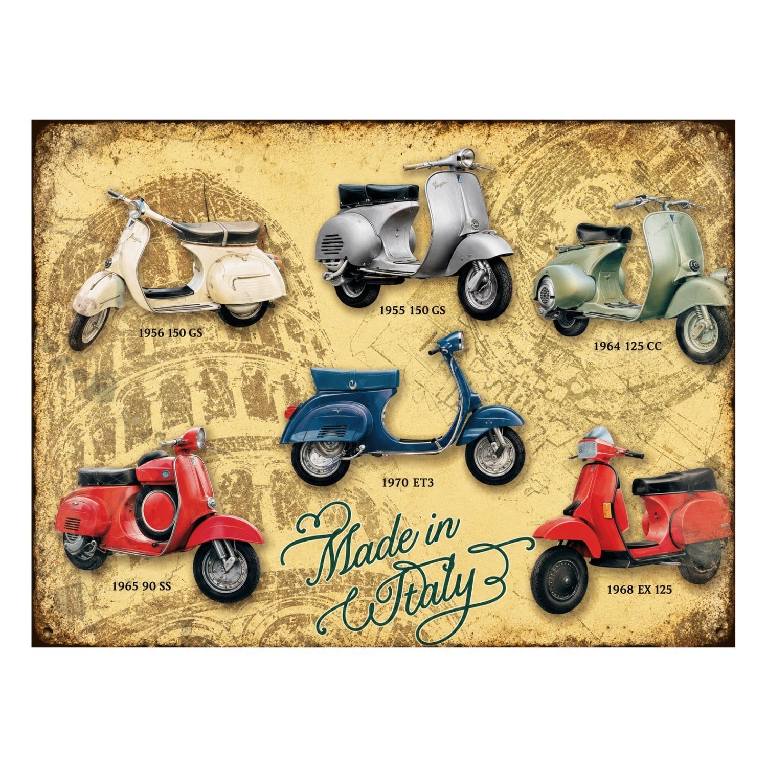 CHAPA METALICA DECORATIVA VESPA MADE IN ITALY VINTAGE – 40 X 30 CM 1 CHAPA METALICA DECORATIVA VESPA MADE IN ITALY VINTAGE – 40 X 30 CM