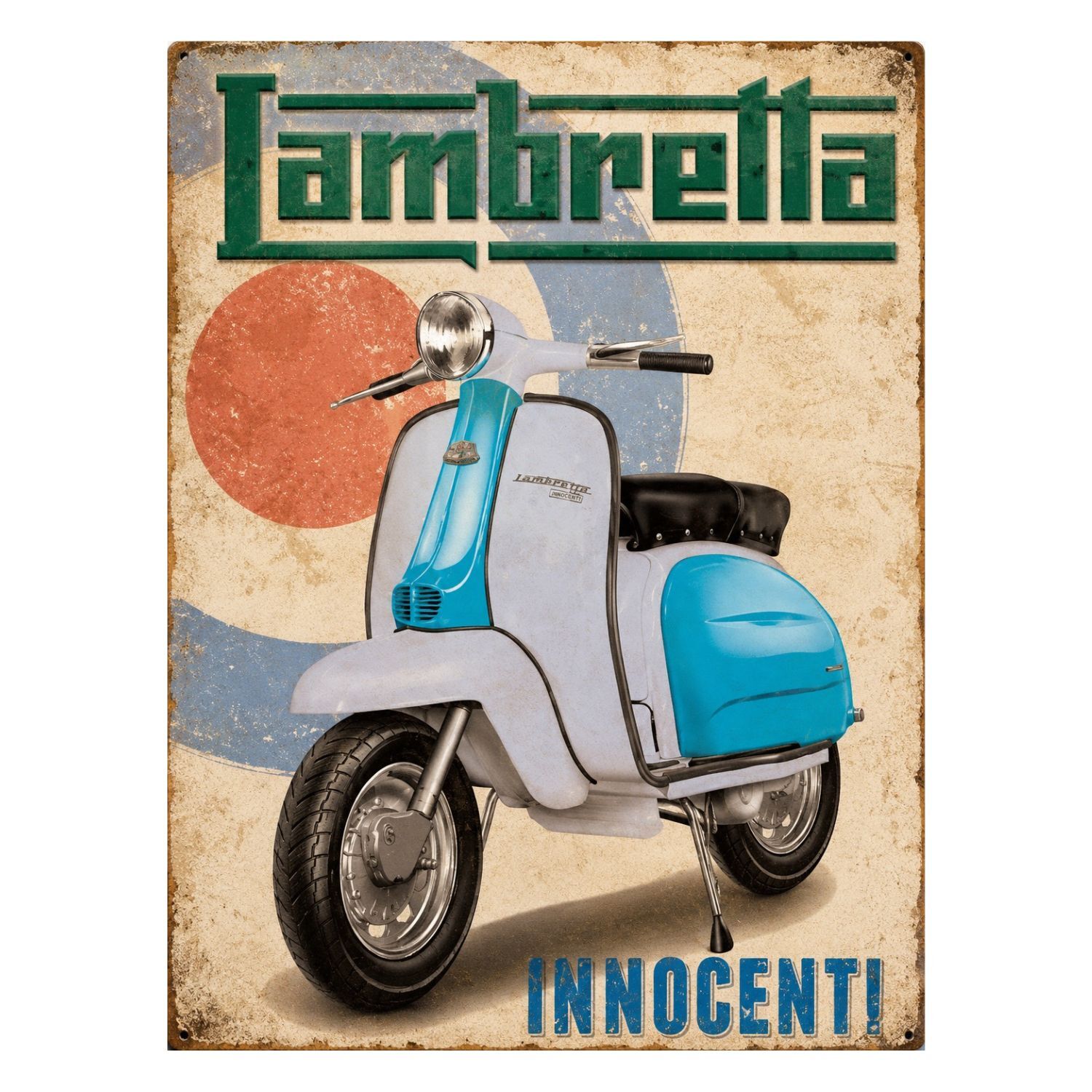 CHAPA METALICA DECORATIVA LAMBRETTA INNOCENTI AZUL VINTAGE – 40 X 30 CM 1 CHAPA METALICA DECORATIVA LAMBRETTA INNOCENTI AZUL VINTAGE – 40 X 30 CM
