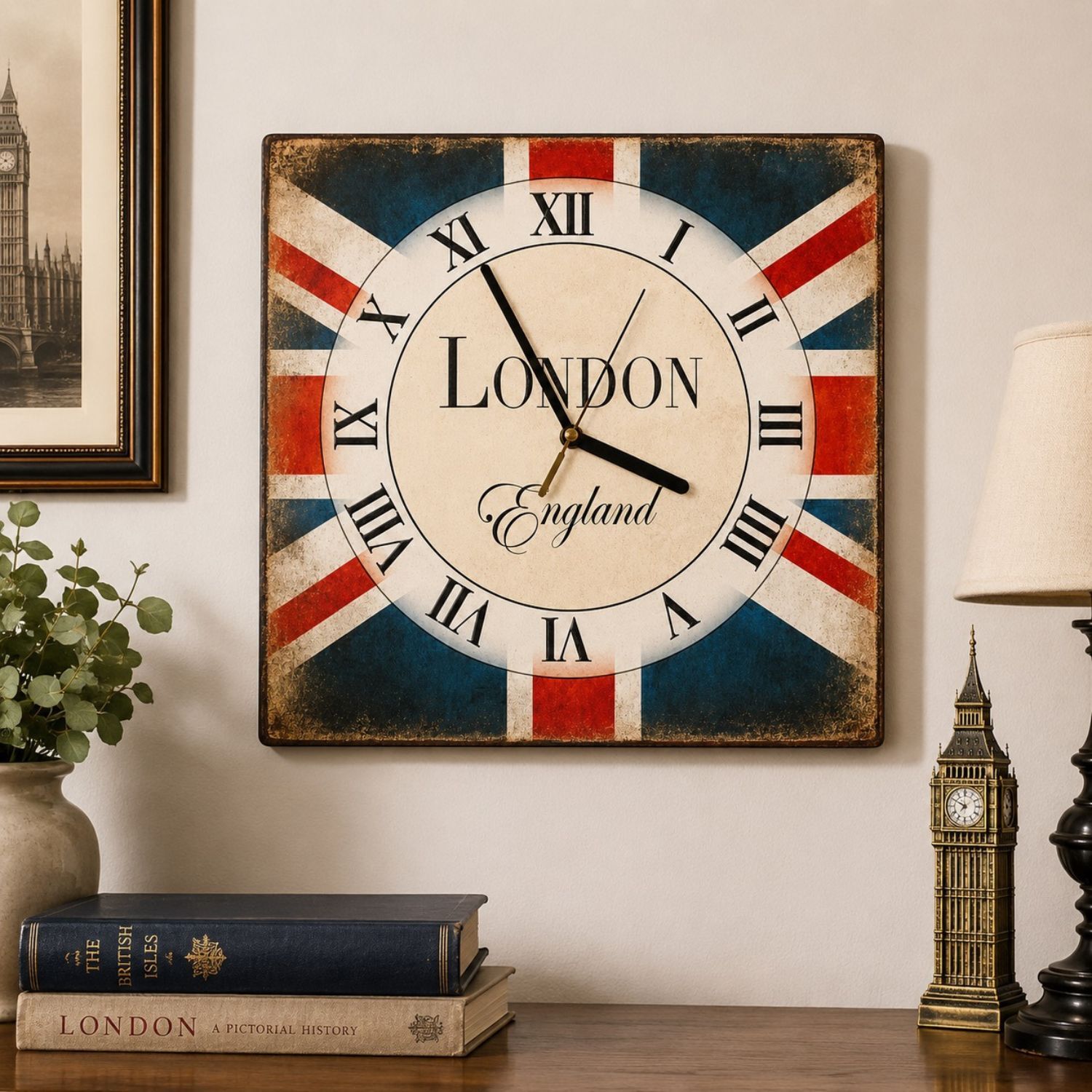 RELOJ DE PARED METALICO LONDON ENGLAND BANDERA BRITANICA VINTAGE – 30 CM 2 RELOJ DE PARED METALICO LONDON ENGLAND BANDERA BRITANICA VINTAGE – 30 CM - Imagen 2