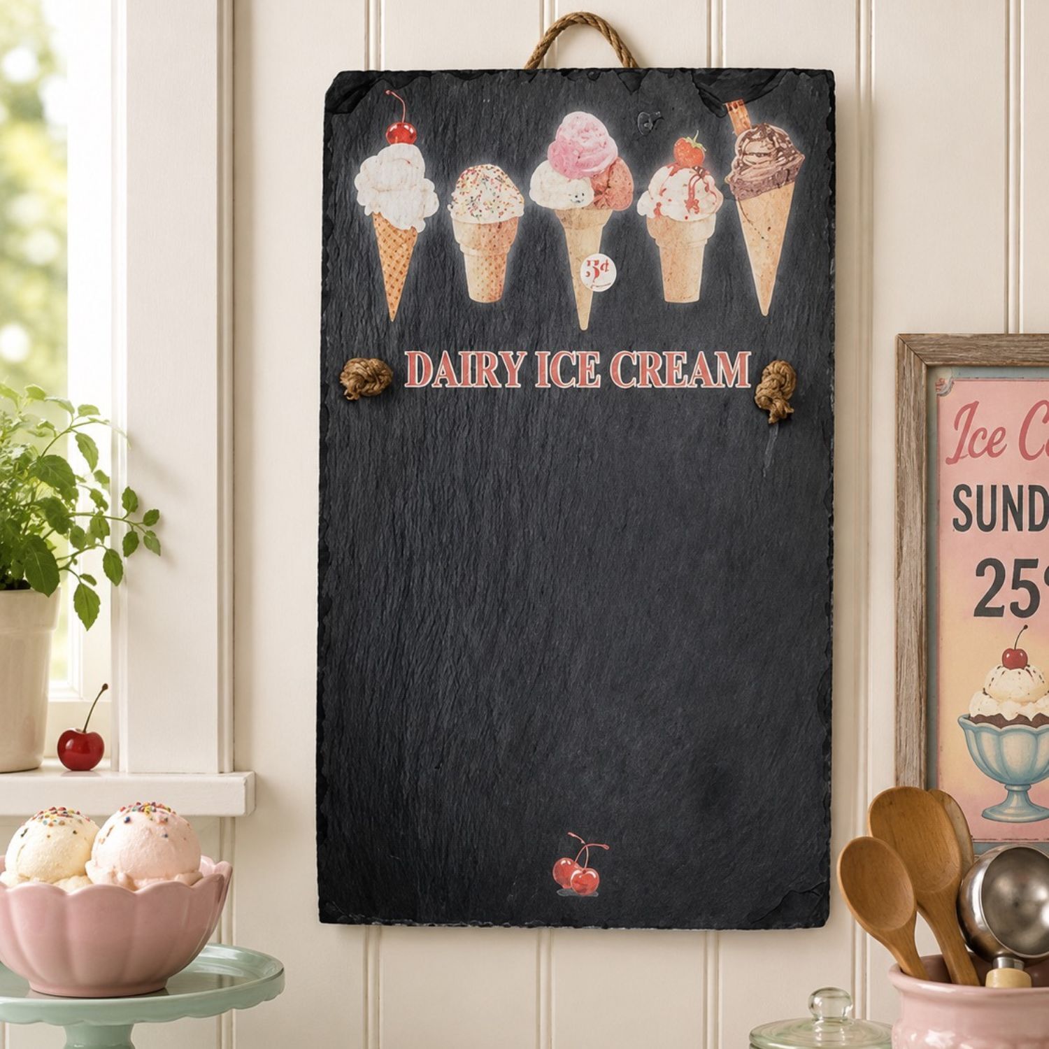PIZARRA DE PARED "DAIRY ICE CREAM" HELADOS VINTAGE – 25 X 40 CM 2 PIZARRA DE PARED "DAIRY ICE CREAM" HELADOS VINTAGE – 25 X 40 CM - Imagen 2