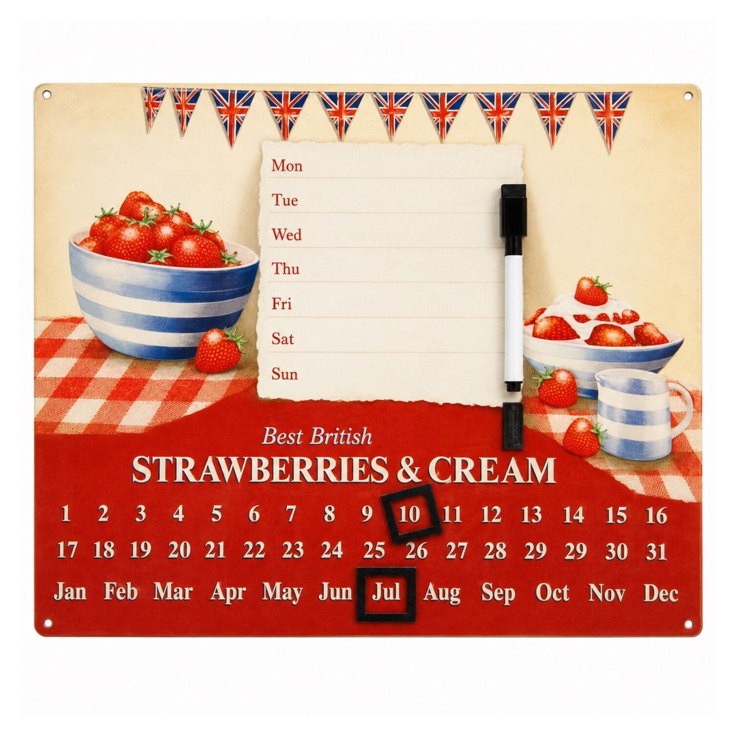 CALENDARIO METALICO BORRABLE "BEST BRITISH STRAWBERRIES & CREAM" VINTAGE – 40 X 30 CM 1 CALENDARIO METALICO BORRABLE "BEST BRITISH STRAWBERRIES & CREAM" VINTAGE – 40 X 30 CM