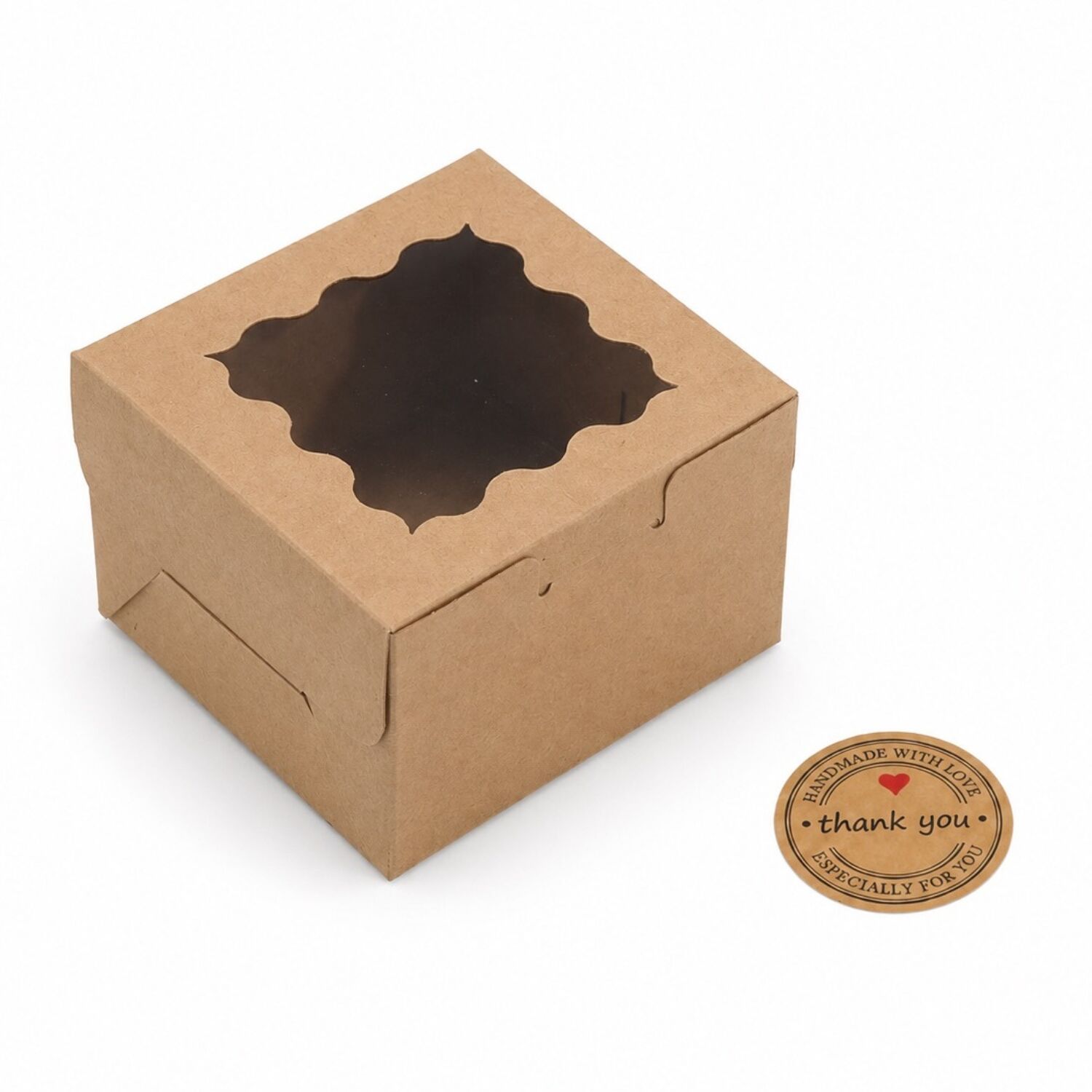 CAJA PARA 1 CUPCAKE KRAFT CON VENTANA Y PEGATINA “THANK YOU” - SET 50 U 2 CAJA PARA 1 CUPCAKE KRAFT CON VENTANA Y PEGATINA “THANK YOU” - SET 50 U - Imagen 2