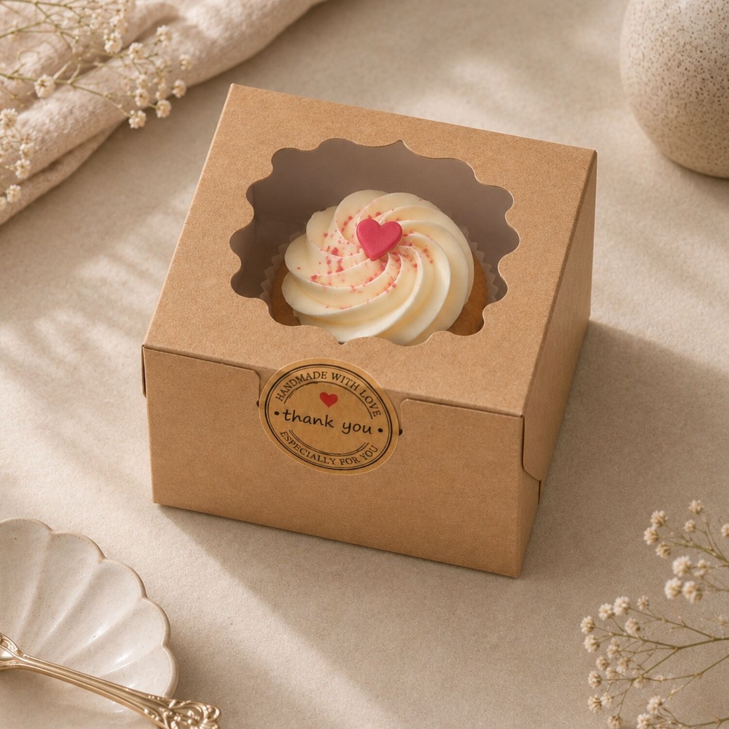 CAJA PARA 1 CUPCAKE KRAFT CON VENTANA Y PEGATINA “THANK YOU” - SET 50 U 3 CAJA PARA 1 CUPCAKE KRAFT CON VENTANA Y PEGATINA “THANK YOU” - SET 50 U - Imagen 3
