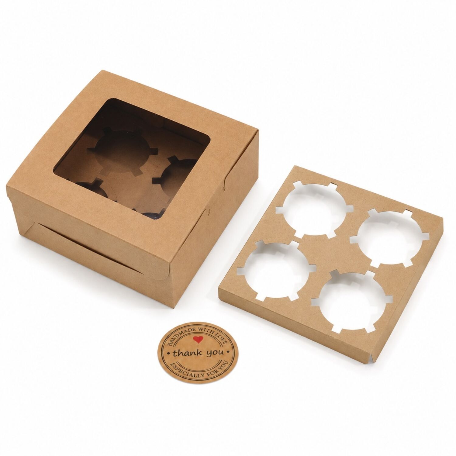 CAJA PARA 4 CUPCAKES KRAFT CON VENTANA, INSERT Y PEGATINA “THANK YOU” - SET 50 U 3 CAJA PARA 4 CUPCAKES KRAFT CON VENTANA, INSERT Y PEGATINA “THANK YOU” - SET 50 U - Imagen 3