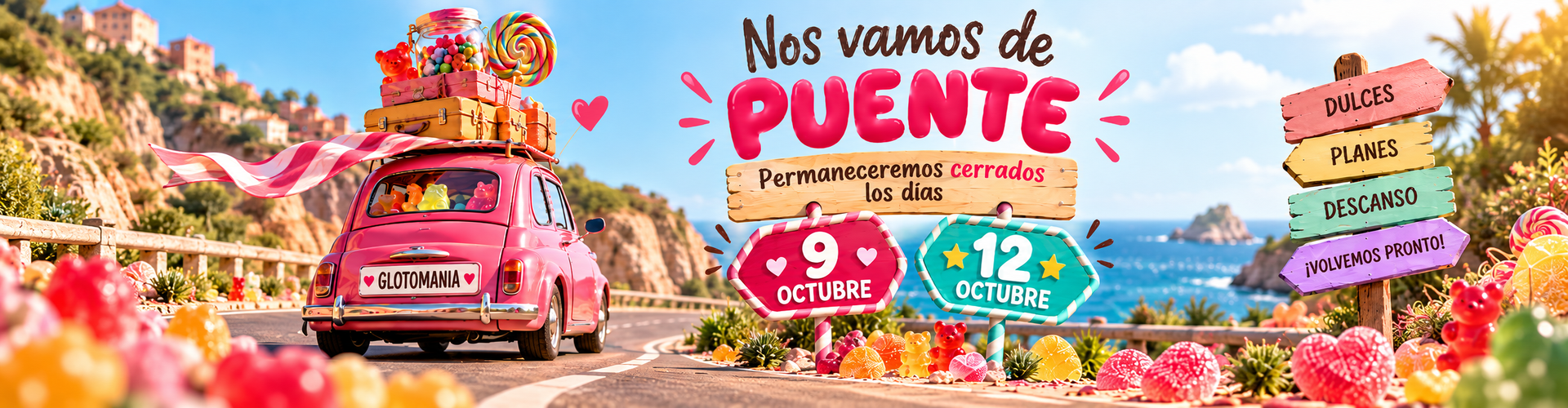Banner avisando del cierre por puente de la tienda hasta el 13 de octubre de 2026