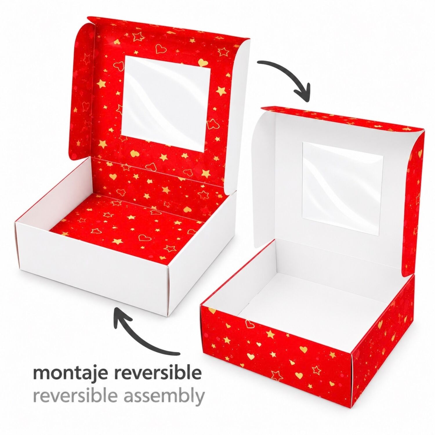 CAJA PARA GALLETAS CUADRADA REVERSIBLE BLANCA Y ROJA PASTKOLOR - 10 X 10 X 3,5 CM 3 CAJA PARA GALLETAS CUADRADA REVERSIBLE BLANCA Y ROJA PASTKOLOR - 10 X 10 X 3,5 CM - Imagen 3