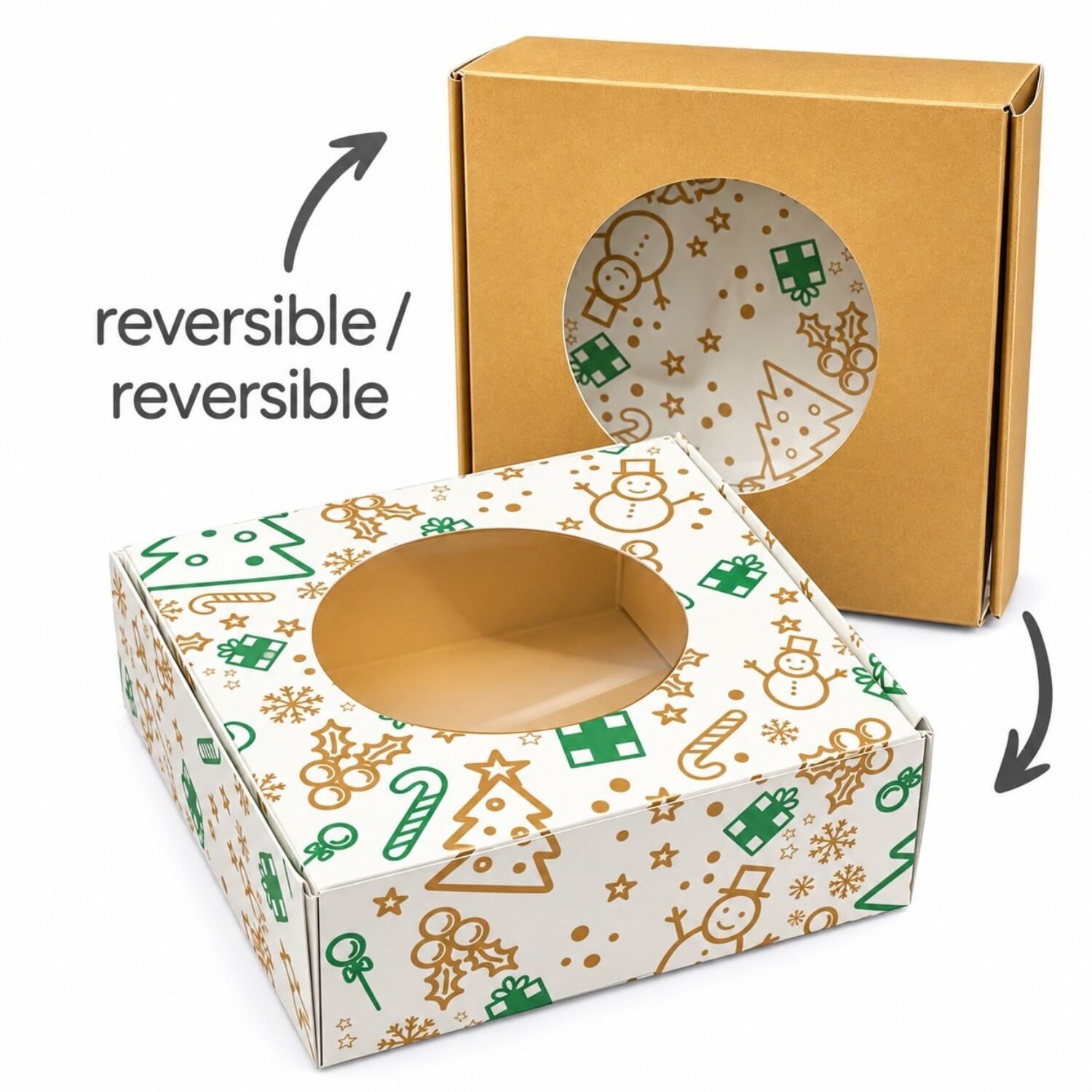 CAJA PARA GALLETAS CUADRADA REVERSIBLE NAVIDAD KRAFT Y BLANCA CON VENTANA PASTKOLOR - 10 X 10 X 3,5 CM 2 CAJA PARA GALLETAS CUADRADA REVERSIBLE NAVIDAD KRAFT Y BLANCA CON VENTANA PASTKOLOR - 10 X 10 X 3,5 CM - Imagen 2