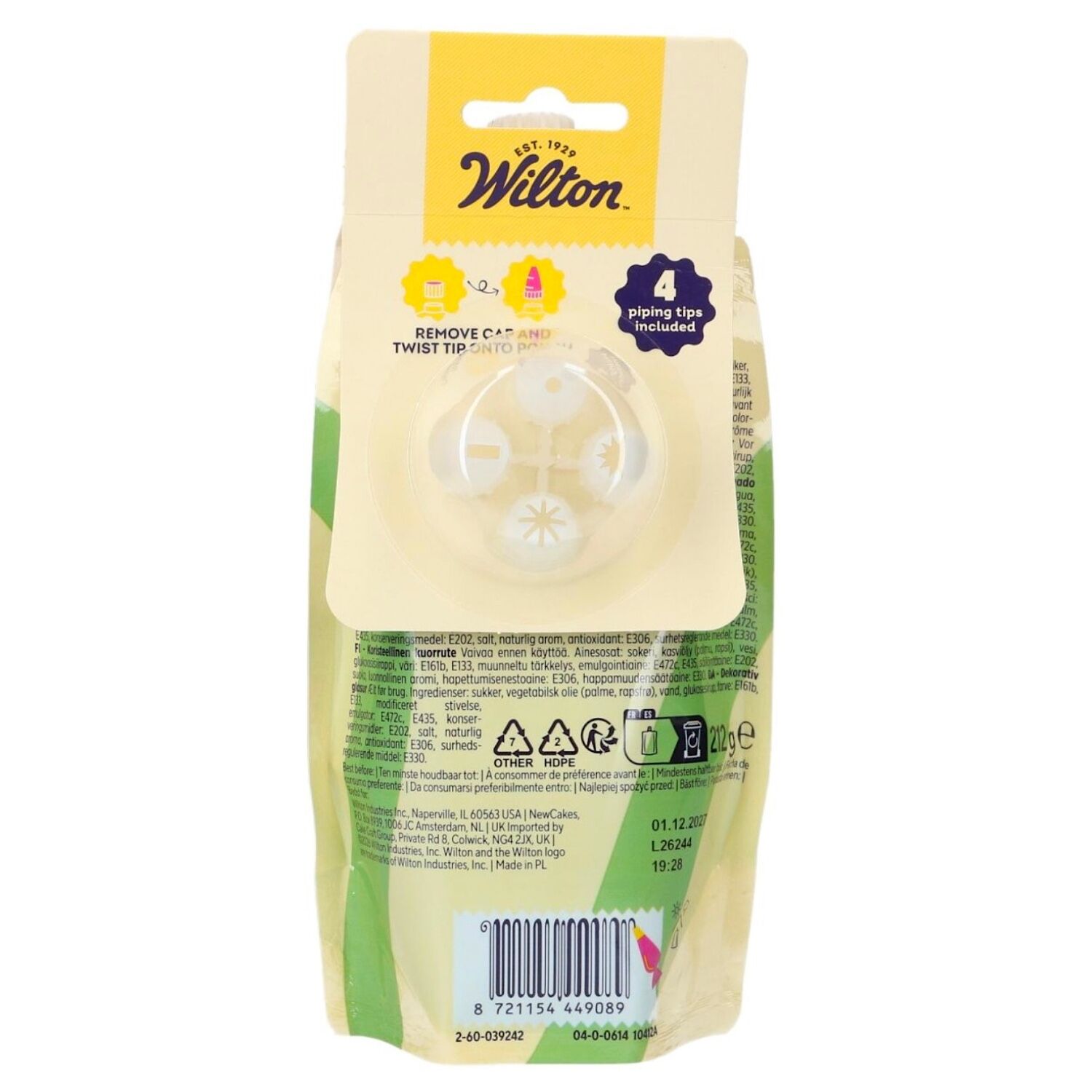 GLASEADO VERDE LISTO PARA USAR CON 4 BOQUILLAS WILTON - 212 G 3 GLASEADO VERDE LISTO PARA USAR CON 4 BOQUILLAS WILTON - 212 G - Imagen 3