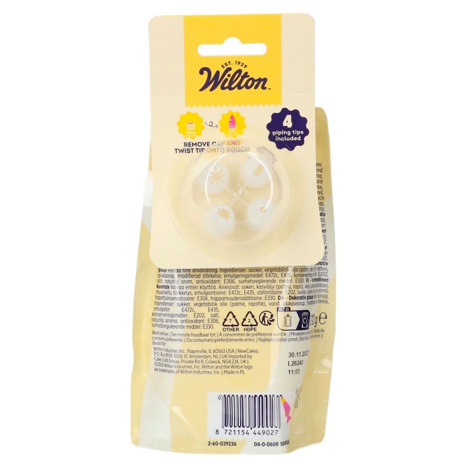 GLASEADO BLANCO LISTO PARA USAR CON 4 BOQUILLAS WILTON - 212 G 3 GLASEADO BLANCO LISTO PARA USAR CON 4 BOQUILLAS WILTON - 212 G - Imagen 3