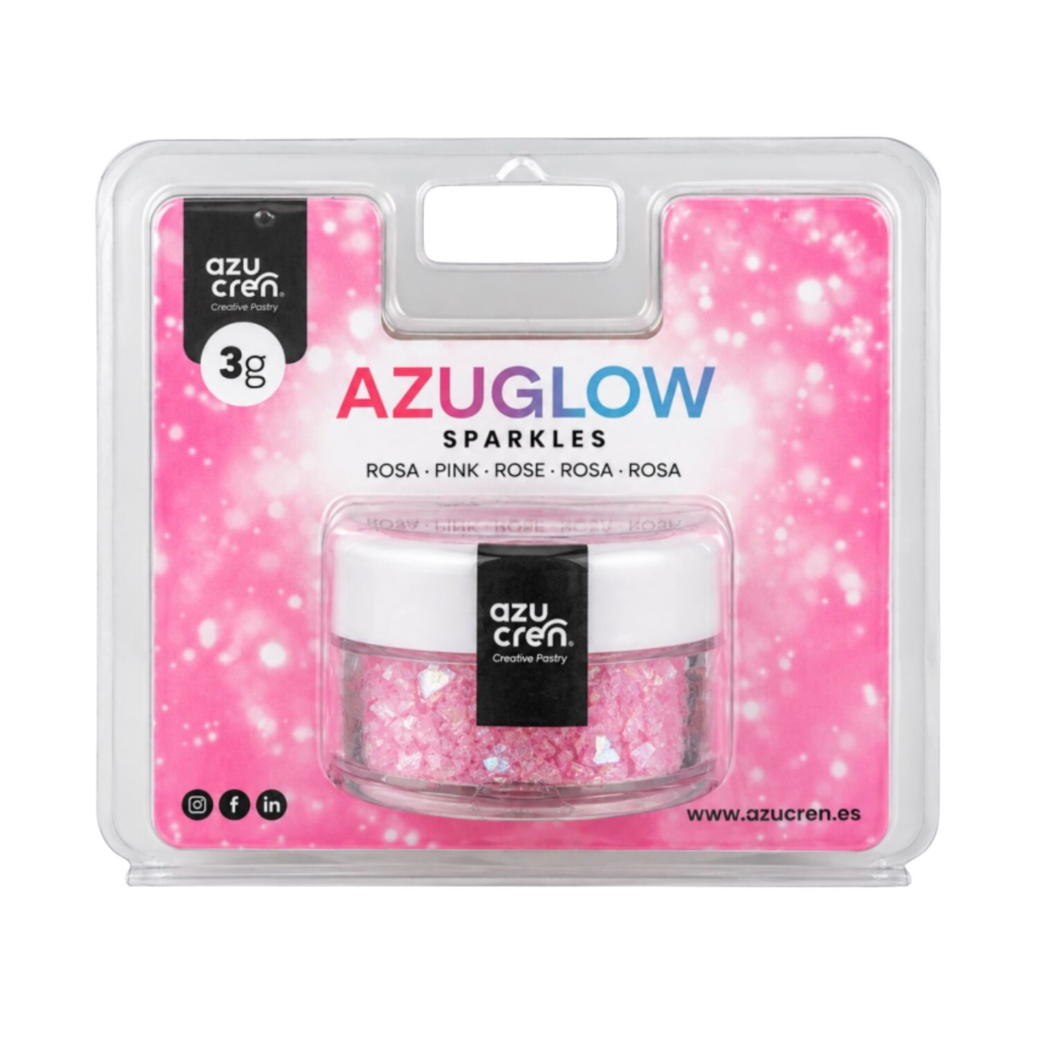 PURPURINA COMESTIBLE EN COPOS AZUGLOW AZUCREN - ROSA 3 G 1 PURPURINA COMESTIBLE EN COPOS AZUGLOW AZUCREN - ROSA 3 G